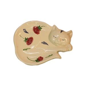 Lenox Poppies on Blue Barnyard Cat Kitten Plate Spoon Rest Flower Design Vintage